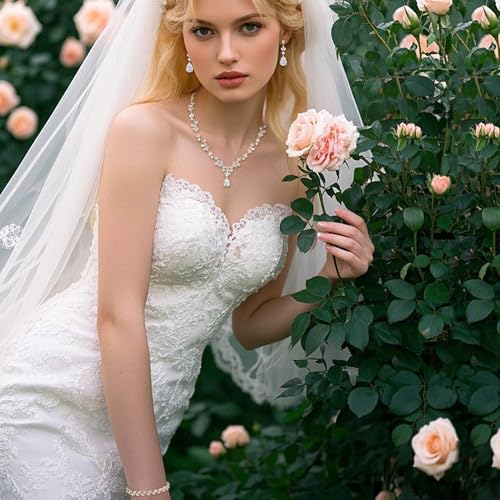Gorgeous Wedding Jewelry Set for Women Bridal Cubic Zirconia Marquise Teardrop Leaf Cluster Y-Necklace Dangle Earrings Link Bracelet - color: 01-Clear Gold-Plated-Brass