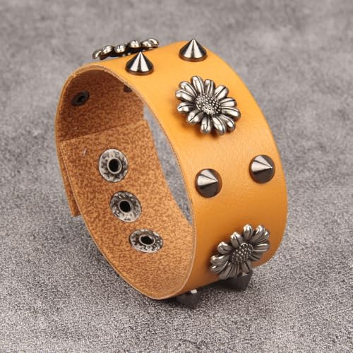 Jeilwiy Punk Leather Wristbands for Men Bracelets Handmade Wide Cuff Bangle Braided Jewelry Black Brown Adjustable - Punk Father's Gifts - color: HGB151-Orange
