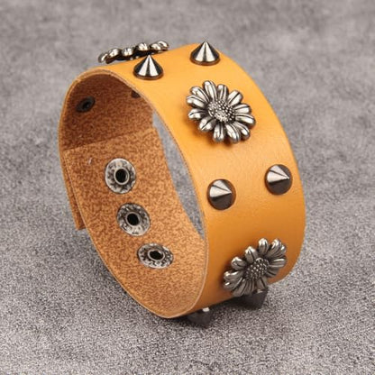 Jeilwiy Punk Leather Wristbands for Men Bracelets Handmade Wide Cuff Bangle Braided Jewelry Black Brown Adjustable - Punk Father's Gifts - color: HGB151-Orange