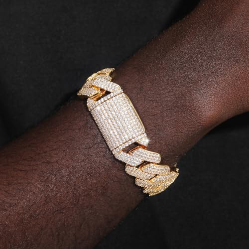 Ucciyo 30MM/25MM Cuban Link Chain for Men, Luxury Iced Out Diamond Chain | Luxurious Diamond-Simulated, Large Miami Cuban Style, 18K Gold Plated - color: Gold-18MM, size: 7.5 Inch