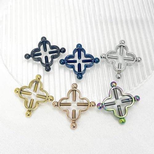 2Pcs Four Leaf Clover Non-Piercing Nipple Rings Stainless Steel Fake Nipple Rings Shield Barbell Ring Nipple Piercing Summer Beach Faux Body Jewelry for Women - color: Silver