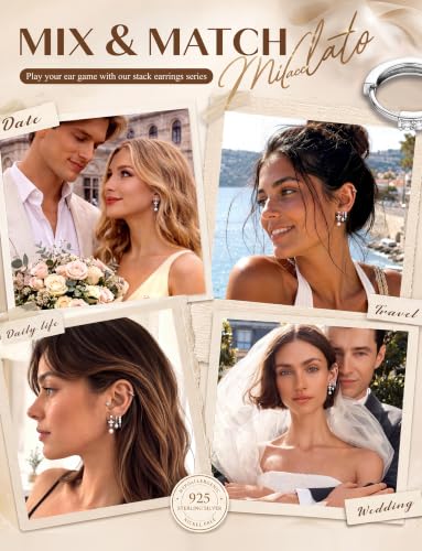 MILACOLATO 5 Pairs 925 Sterling Silver Earrings for Women Trendy Ear Stacks | 14K Gold Plated Stud Huggie Hoop Earrings Set Hypoallergenic CZ Pearl Dangle Earring Prom Bridal Bridesmaids Wedding Jewelry - color: Silver - Pearl Studs & Hoop Hoops & CZ Stud