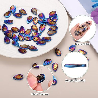 PATIKIL Leaf Beads, 50Pcs Crystal Translucent Czech Glass Beads for DIY Jewelry Making Bracelets Necklace, Plated Blue - color: Plated Blue
