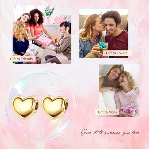 S925 Bead Pendant Charms for Bracelets Necklaces, Compatible with Pandora, Jewelry Making DIY - style: 2 PCS Small 14K Gold Plated Heart Spacers