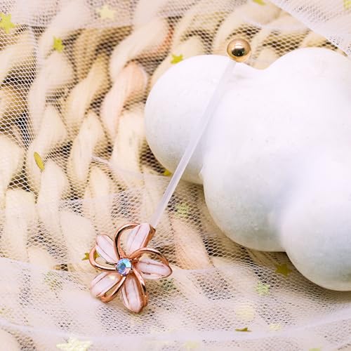 VERAMI 14G 38mm Pregnancy Belly Button Rings Flexible Bioplast Long Bar Flower Belly Rings for Maternity Clear Navel Piercing Retainer - color: Rose Gold-pink flower