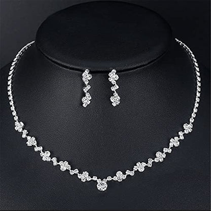 Silver Bridal Earrings and Necklace Set, Crystal Wedding Jewelry Set Gifts for Women