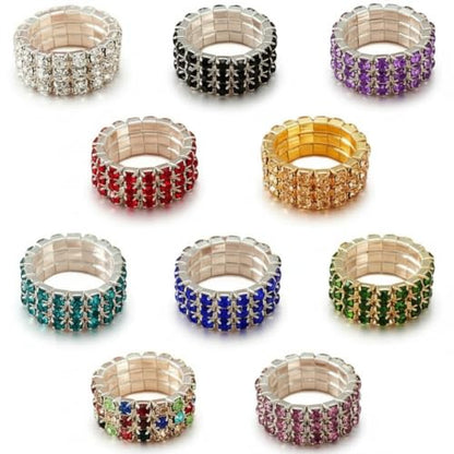 Sparkling Rhinestone Ring Set Trendy Elastic Rhinestone Crystal Stretch Ring Stackable Jewelry for Women Girls - color: 10 Colors in One