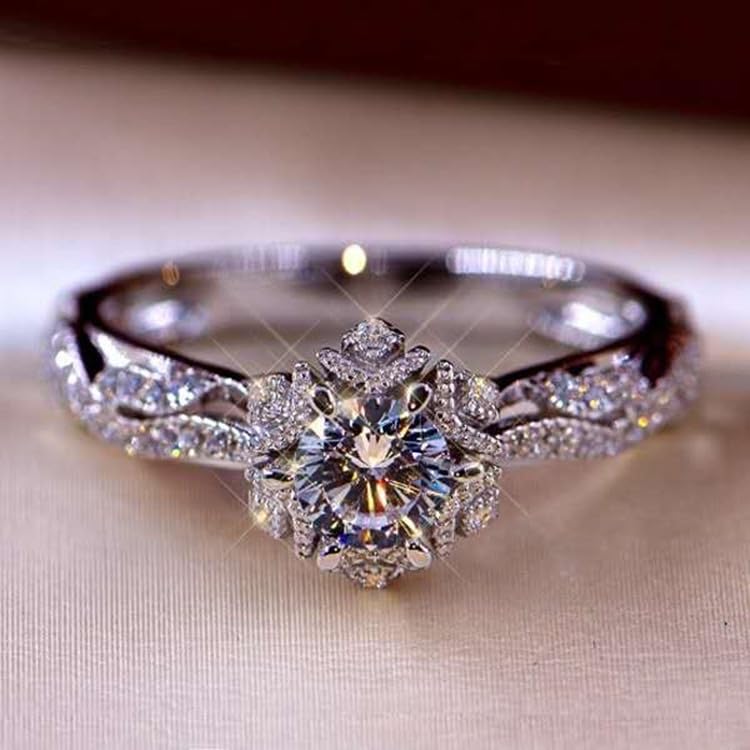 Women's Gorgeous Round Cubic Zirconia Eternity Ring - Shiny CZ Proposal & Wedding Band - color: Silver