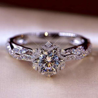 Women's Gorgeous Round Cubic Zirconia Eternity Ring - Shiny CZ Proposal & Wedding Band - color: Silver