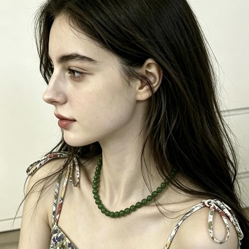 SukAmi 4-10mm Pearl Choker Men Black Pearl Necklace Women Faux Pearl Necklaces 45CM - size: Green-6mm