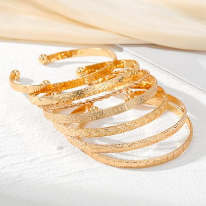 Golden Bangle Bracelets Set for Women, 14k Gold-Plated Multi Layer Stackable Cuff Bracelets, Personalized Boho Non Tarnish Adjustable Bangle Jewelry Gift for Her - color: 7PCS Love twist