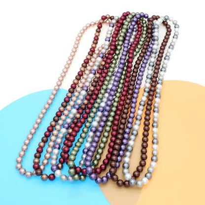 Long Simulated 10mm AAA Pearl Strand Necklace for Women Multicolor Pearl Choker Necklace 1920s Pearl Statement Necklace Costume Jewelry - color: 10mm Burgandy 24 Inches