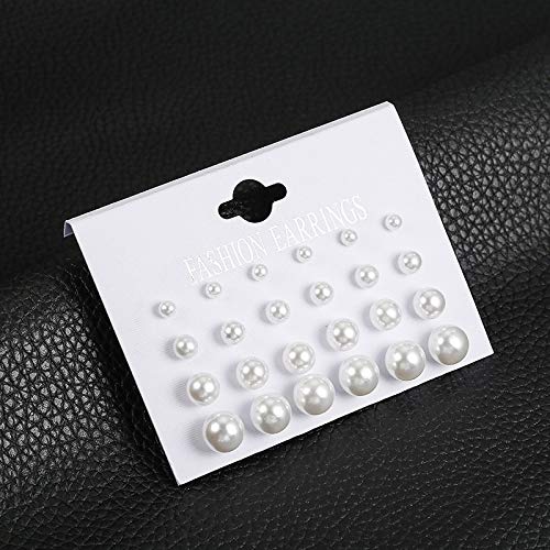 Pearl Earrings Studs for Women, White Pearl CZ Earrings Bridal Simulated Pearl Rhinestone Pearls Stud Earrings Jewelry Set for Wedding Birthday Christmas 12 Pairs - color: 9 Pairs