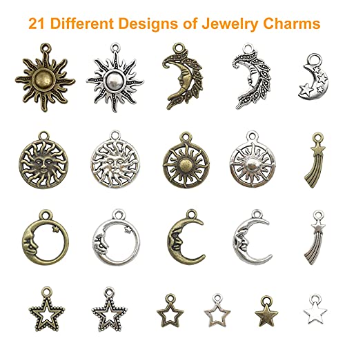 Jongdari Mixed Sun Moon Star Charm, Wholesale Jewelry Charms Craft Supplies, Celestial Charms Pendants for Jewelry Making and DIY Necklace Bracelet