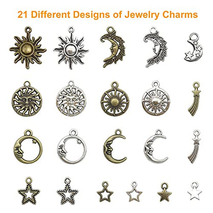 Jongdari Mixed Sun Moon Star Charm, Wholesale Jewelry Charms Craft Supplies, Celestial Charms Pendants for Jewelry Making and DIY Necklace Bracelet