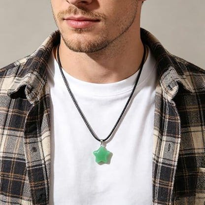 Natural Gemstone Simple Star Choker Necklace for Women, Minimalist Star Pendant Necklaces Adjustable Wax Chain - color: Green Aventurine