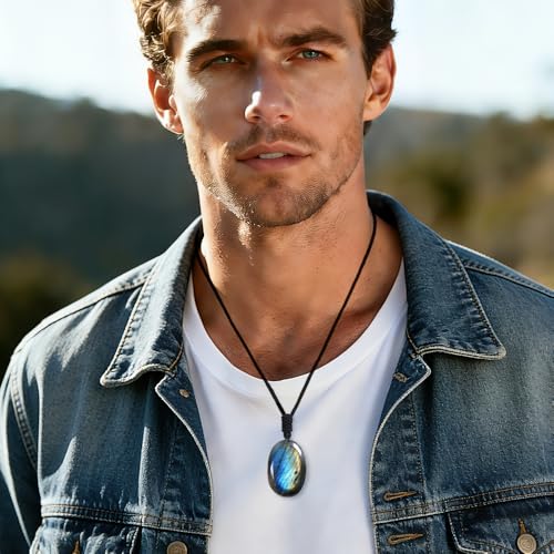 Anjiucc Natural Gemstone Tree of Life Black Obsidian/Golden Obsidian Pendant Necklace for Male and Female Necklace - color: Labradorite