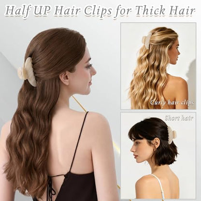 4.3 Inch Large Claw Clip for Thin Hair & Thick Half Ups, Cute Acetate French Hair Clips for Women, Non-Slip Secure Updos & Chic Daily Styles, Cream White - color: Cream White