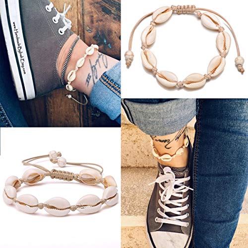 Starain 2Pcs Shell Necklace Anklet for Women Handmade Adjustable Puka Beach Shell Necklace Set - color: A-White
