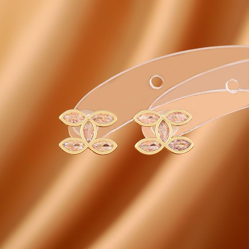 18K Gold Plated Synthetic Zircon Cluster Stud Earrings for Women — Elegant Marquise-Cut Crystal Cross Post Earrings, Hypoallergenic Sparkly Geometric Studs for Weddings, Parties, and Daily Glamour