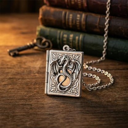 Photo Book Locket Necklace for Women Charm Choker Pendants that Holds Pictures Memorial Jewelry - color: Dragon
