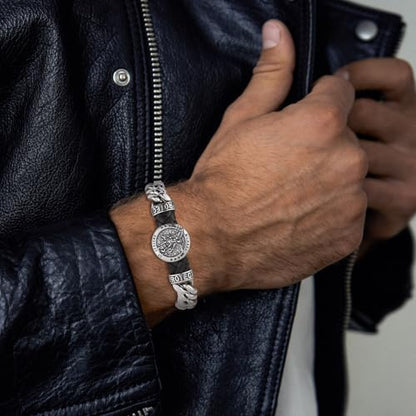 HZMAN 8.5Inch Cuban Link Bracelet for Men Silver Stainless Steel Heavy Biker Link Bracelet - color: Archangel