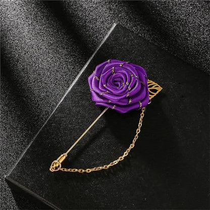 WCRAZYE Men Cloth Rose Flower with Gold Leaf Brooches Men's Satin Lapel Pins with Metal Chain Red Blue Rose Floral Lapel Stick Handmade Boutonniere Pins for Suit Wedding Brooch Career Suit Tuxedo of Shirts Tie Hat Scarf for Birthday Wedding Gift - color: