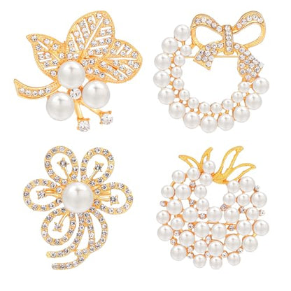 4pcs Brooches and Pins for Women, Flower Brooch, Crystal Pearl Brooch, for Women Fashion Accessories - style: leaf
