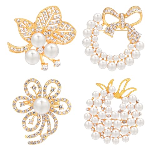 4pcs Brooches and Pins for Women, Flower Brooch, Crystal Pearl Brooch, for Women Fashion Accessories - style: leaf