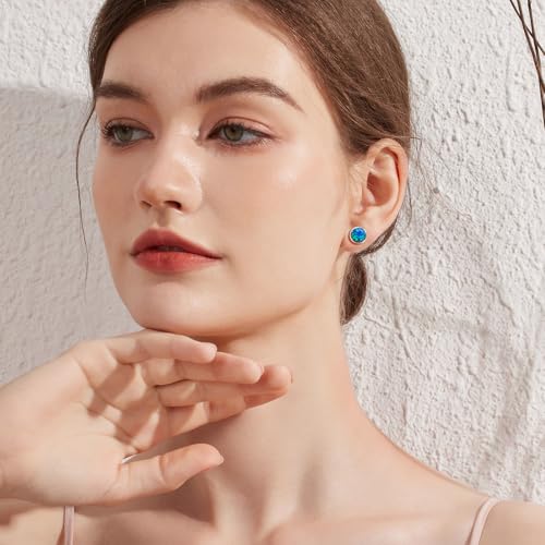 Jiamiaoi 18K White Gold Plated Opal Earrings s925 Sterling Silver Opal Stud Earrings Hypoallergenic Earring Studs For Women Men, 6mm-8mm Options - color: d-blue silver, size: 8mm
