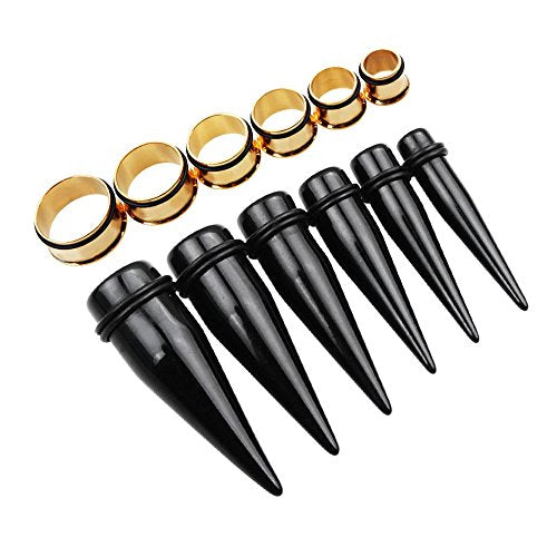 TOPBRIGHT 24PCS UV Acrylic Tapers and Surgical Steel Plugs Ear Gauges Kit Eyelets Stretching Set 00G-20mm - color: Gold