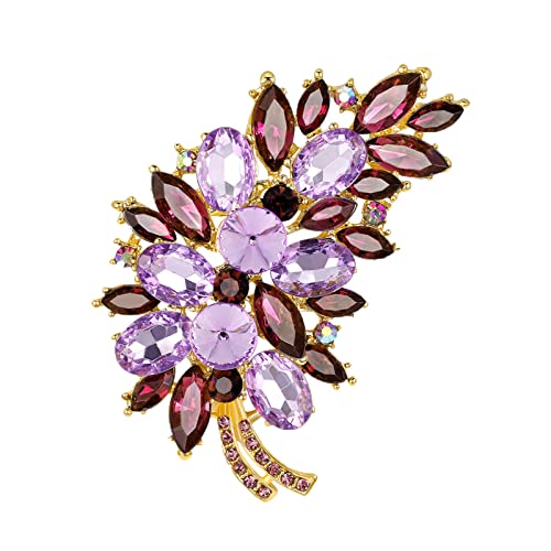 seven wolves Women Crystal Bouquet Brooch Pin All-Match Accessories Rhinestone Brooches and Pins - color: Purple E