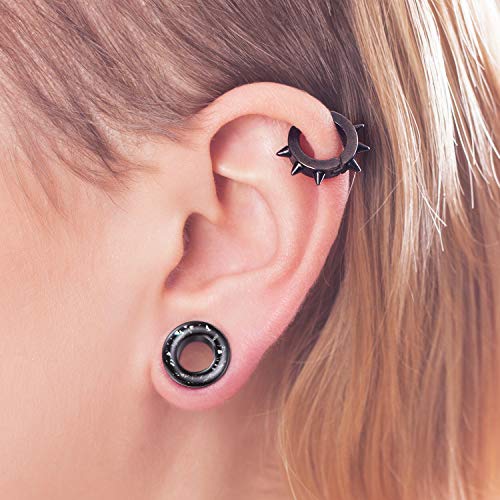 WBRWP 2pcs Hollow Gold Stainless Steel with Zircon Ear Plugs Tunnels - Ear Expander - Ear Gauges Stretcher Body Piercing Jewelry 8g-5/8 - color: Black Steel with Colorful print
