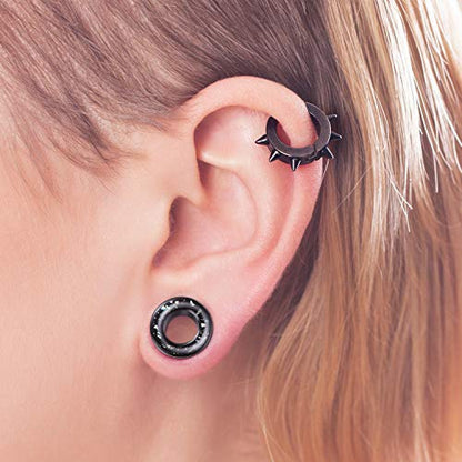 WBRWP 2pcs Hollow Gold Stainless Steel with Zircon Ear Plugs Tunnels - Ear Expander - Ear Gauges Stretcher Body Piercing Jewelry 8g-5/8 - color: Black Steel with Colorful print