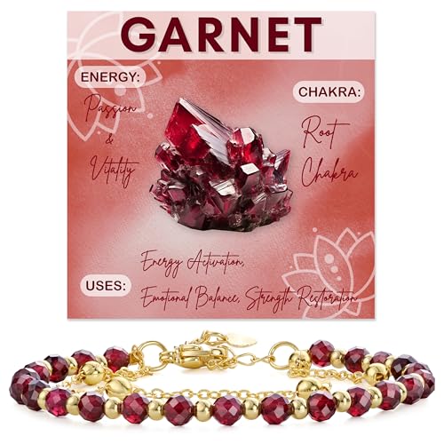 Farfume Crystal Beaded Bracelets for Women 4mm Natural Stone Jewelry Gifts | Natural Beads Gemstone,Handmade,Helper Tool,Yoga Protection,Hypoallergenic,Durability Wear - color: Garnet-Passion & Vitality