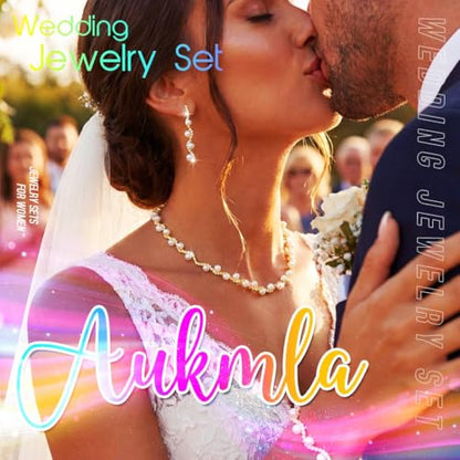 Aukmla Pearl Wedding Jewelry Sets Silver Rhinetsone Choker Necklace and Earring Bracelet Set Prom Jewelry for Brides and Women - color: Gold