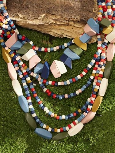 MINACHI Vintage Retro Wooden Beaded Multi Layered Long Necklace, Irregular Unique Shape Beads, Monochrome Style Women's Jewelry, Holiday Accessories - style: Necklace SL13-043