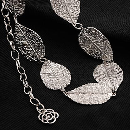 Metal Waist Chain Body Jewelry Link Belt for Women Girls - color: Leaf Silver 1, size: L: 51.2 in (130 cm)