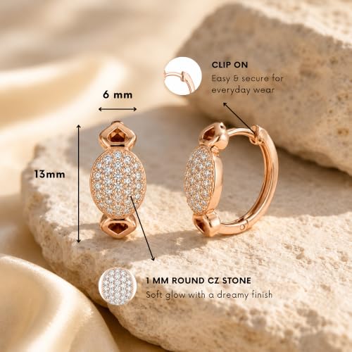Gempires Huggie Hoop Earrings for Women | Cubic Zirconia Fashion Earrings Collection | Gold, Silver & Rose Gold Tone Styles | Lightweight Everyday Jewelry - color: Oval Pave Huggie