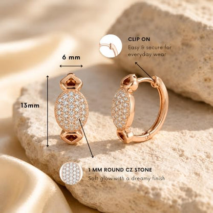 Gempires Huggie Hoop Earrings for Women | Cubic Zirconia Fashion Earrings Collection | Gold, Silver & Rose Gold Tone Styles | Lightweight Everyday Jewelry - color: Oval Pave Huggie