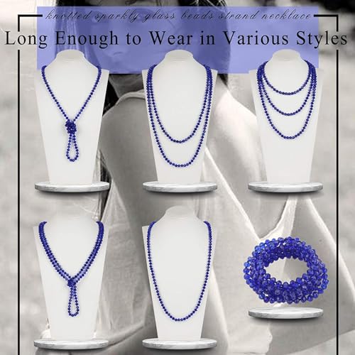 Firstmeet Fashion Beads Rope Knot Long Beaded Necklace Versatile 60" Strand Costume Jewelry for Women - color: Dazzling Blue