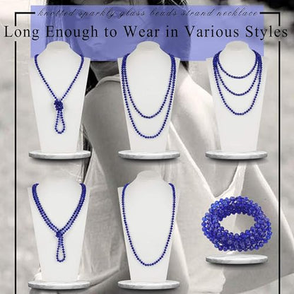 Firstmeet Fashion Beads Rope Knot Long Beaded Necklace Versatile 60" Strand Costume Jewelry for Women - color: Dazzling Blue