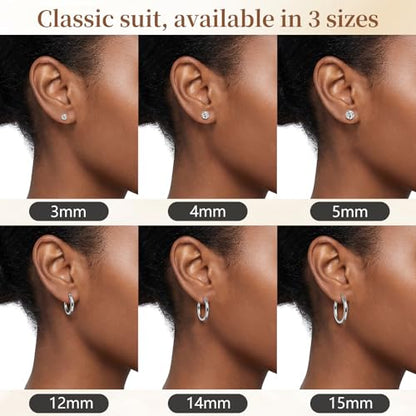 Hypoallergenic Surgical Steel Earrings, 20G Sparkling Cubic Zirconia (CZ) Flat Back Studs & Hoops, Earrings for Sensitive Ears, Cartilage & Helix Piercing Jewelry - color: silvery