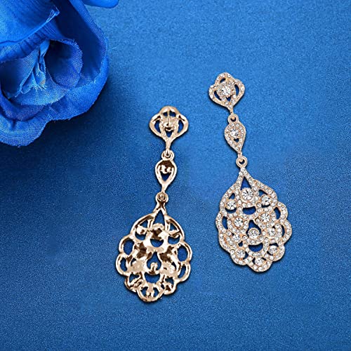 Wedding Teardrop Dangle Earrings Crystal Rhinestone Beaded Chandelier Earrings for Brides Gold - color: B-smallgold