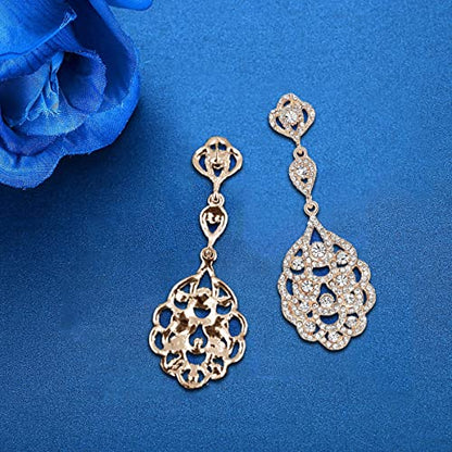 Wedding Teardrop Dangle Earrings Crystal Rhinestone Beaded Chandelier Earrings for Brides Gold - color: B-smallgold
