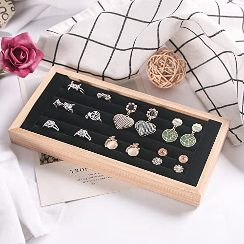 Coward Bamboo Ring Display Holder Jewelry Storage Tray Organizer Ring Stand For Show(Black) - color: Black Velvet