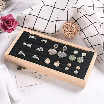 Coward Bamboo Ring Display Holder Jewelry Storage Tray Organizer Ring Stand For Show(Black) - color: Black Velvet