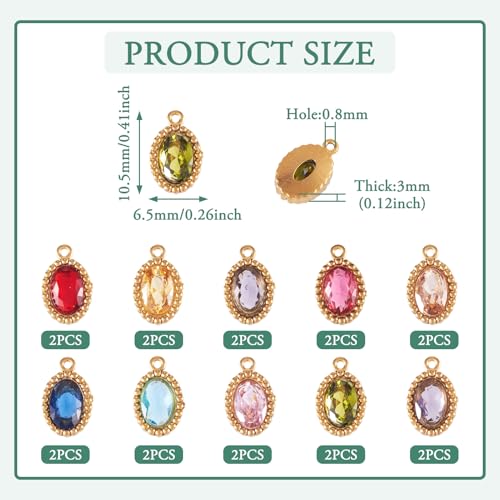 Pandahall 20Pcs 18K Gold Plated Stainless Steel Rhinestone Pendants Small Crystal Oval Charms Faceted Glass Cubic Zirconia Charm for DIY Necklace Bracelet Earring Craft