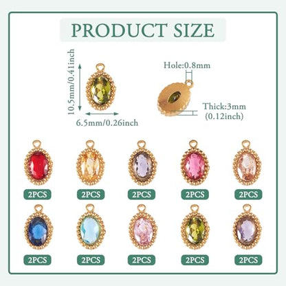Pandahall 20Pcs 18K Gold Plated Stainless Steel Rhinestone Pendants Small Crystal Oval Charms Faceted Glass Cubic Zirconia Charm for DIY Necklace Bracelet Earring Craft