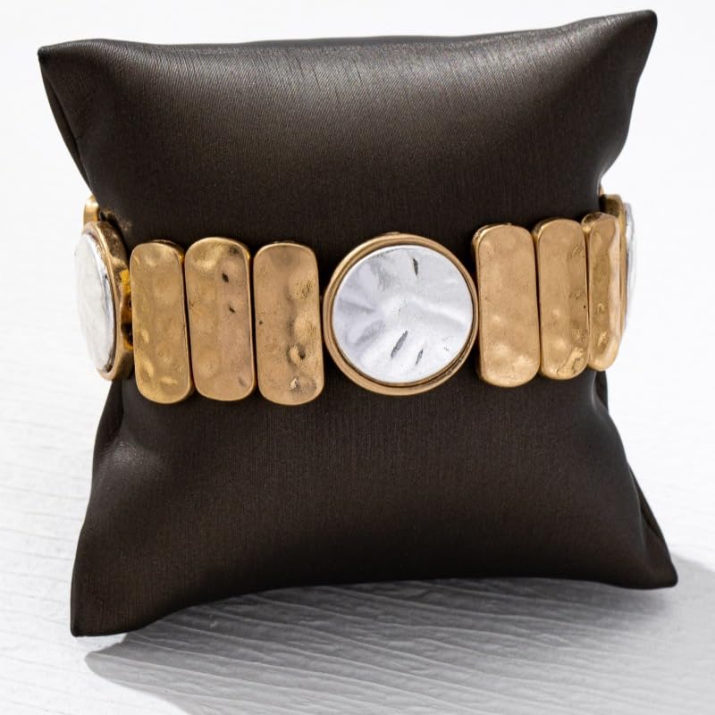 Chunky Hammered Geometric Bangle Bracelets Gold Coin Statement Cuff for Women Boho Elastic Adjustable Statement Bracelet